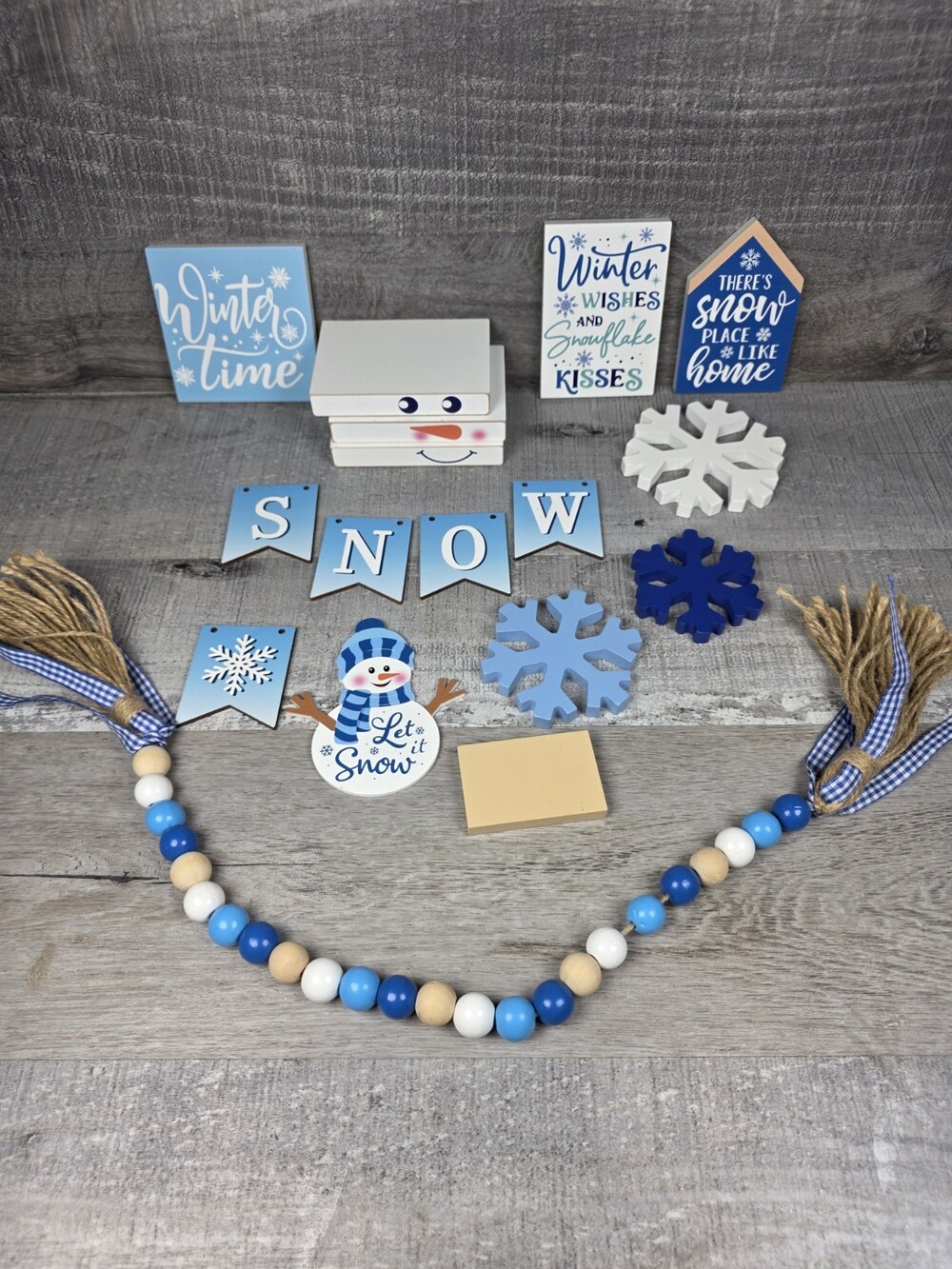 Christmas Snowflake Wood Winter Wonderland Snow Home Decor Blue White 31a